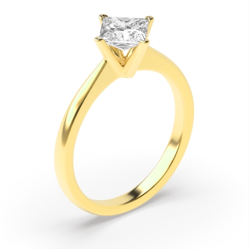4 Prong Princess Yellow Gold Compass corner claws Engagement Rings