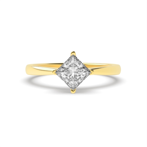 4 Prong Princess Yellow Gold Compass corner claws Engagement Rings