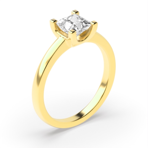 4 Prong Princess Yellow Gold Square claws low set Engagement Rings