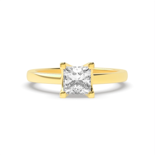 4 Prong Princess Yellow Gold Square claws low set Engagement Rings