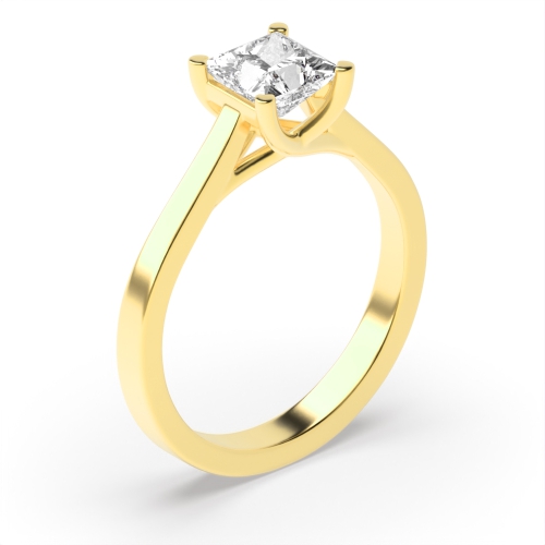 4 Prong Princess Yellow Gold Crossover d claws Engagement Rings
