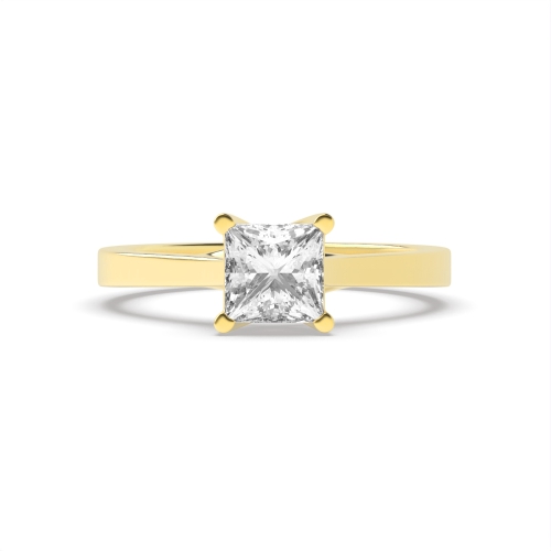 4 Prong Princess Yellow Gold Crossover d claws Engagement Rings