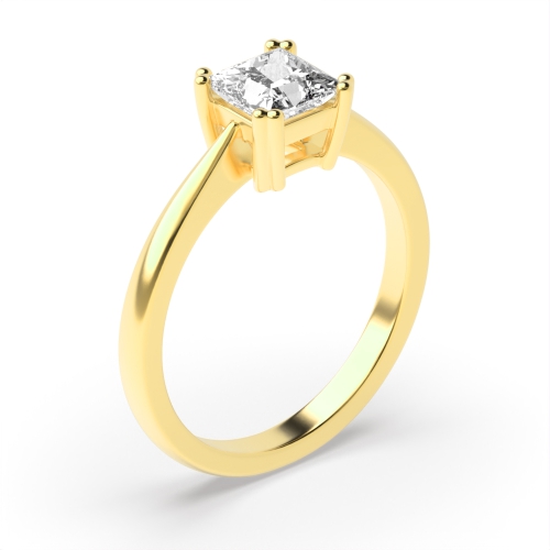 4 Prong Princess Yellow Gold Twin claws Engagement Rings