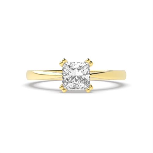 4 Prong Princess Yellow Gold Twin claws Engagement Rings