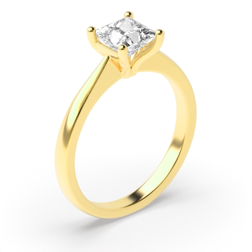 4 Prong Princess Yellow Gold Open setting tapered Engagement Rings