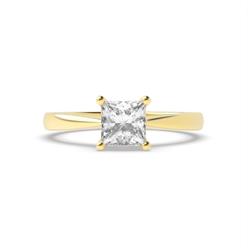 4 Prong Princess Yellow Gold Open setting tapered Engagement Rings