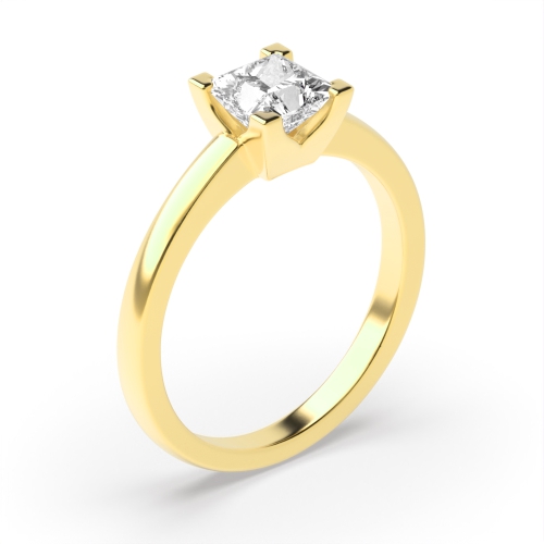 4 Prong Princess Yellow Gold Corner claws Engagement Rings