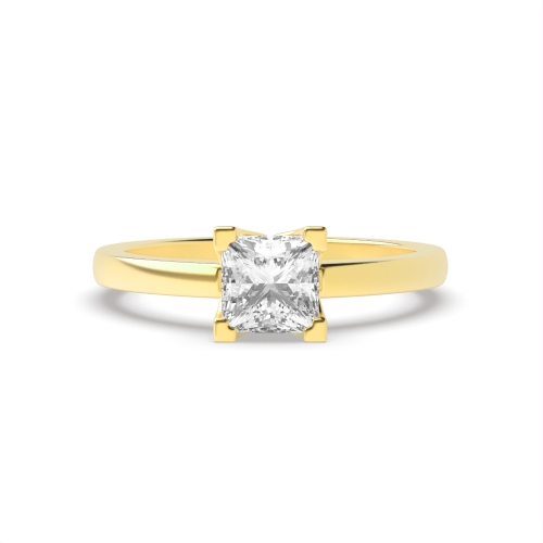 4 Prong Princess Yellow Gold Corner claws Engagement Rings