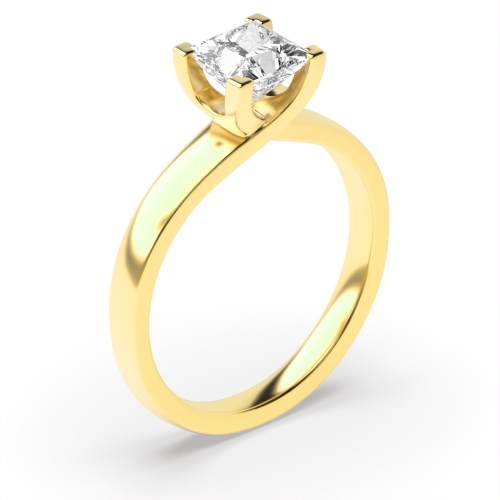 4 Prong Princess Yellow Gold Corner claws Crossover Engagement Rings