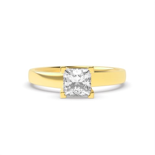 4 Prong Princess Yellow Gold Corner claws Crossover Engagement Rings