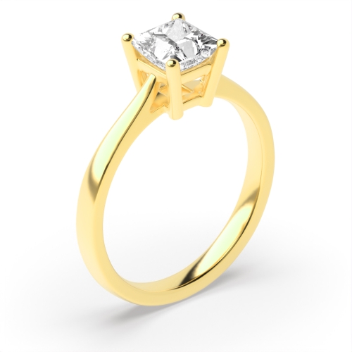 4 Prong Princess Yellow Gold High basket setting Engagement Rings