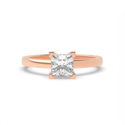 4 Prong Princess Rose Gold Square claws open Engagement Rings