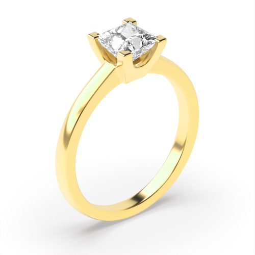 4 Prong Princess Yellow Gold Square claws open Engagement Rings