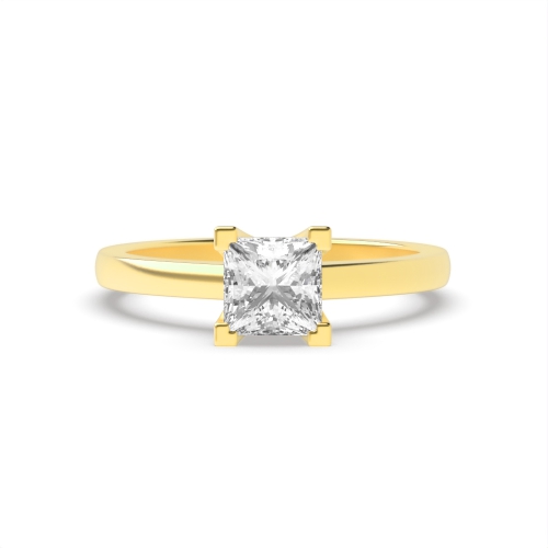 4 Prong Princess Yellow Gold Square claws open Engagement Rings