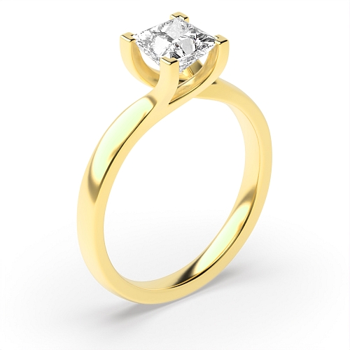 Princess Yellow Gold Corner claws Crossover head Engagement Rings