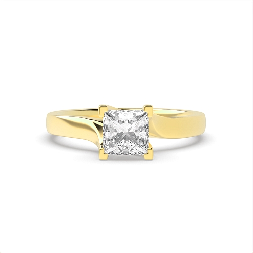 Princess Yellow Gold Corner claws Crossover head Engagement Rings