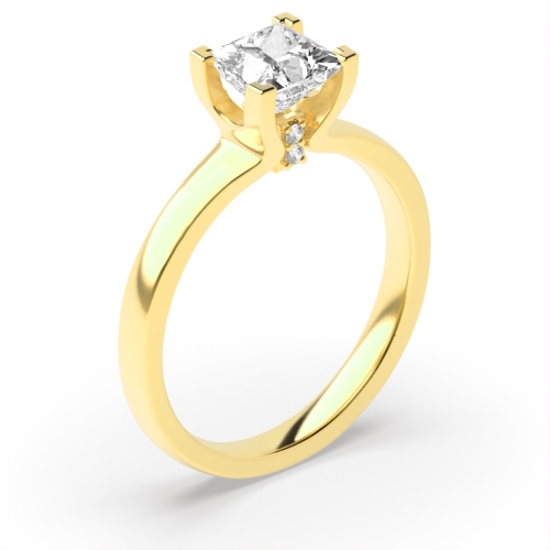 4 Prong Princess Yellow Gold Unique Engagement Rings