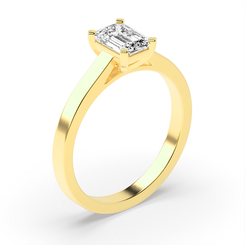 4 Prong Emerald Yellow Gold Rectilinear Gleam Engagement Rings