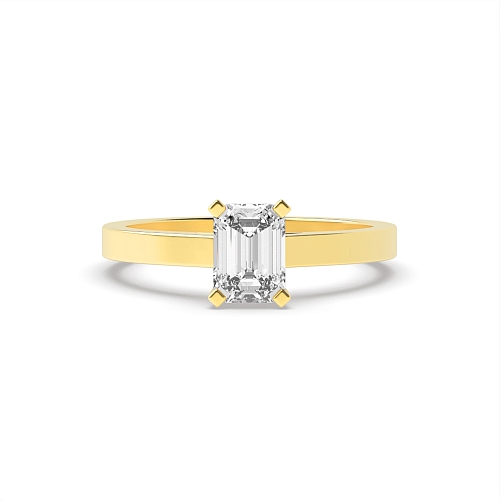 4 Prong Emerald Yellow Gold Rectilinear Gleam Engagement Rings