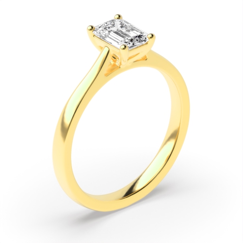 4 Prong Emerald Yellow Gold Classic Engagement Rings