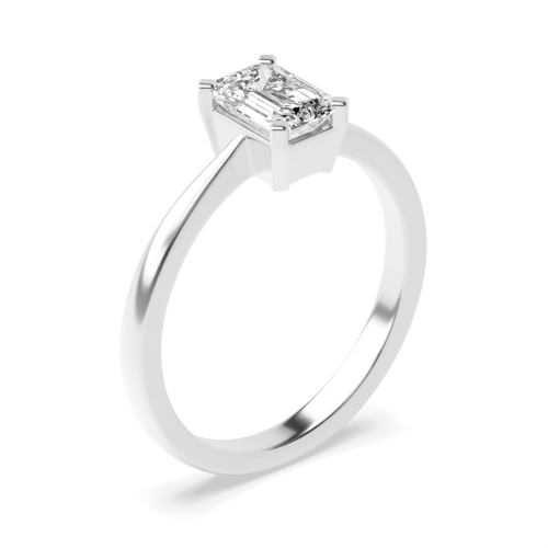 4 Prong Emerald Solid basket Naturally Mined Diamond Engagement Rings
