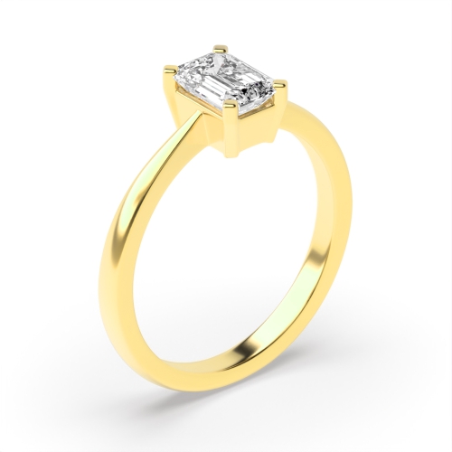 4 Prong Emerald Yellow Gold Solid basket Engagement Rings