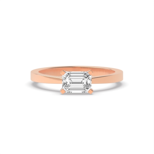 4 Prong Emerald Rose Gold Vertical set Engagement Rings