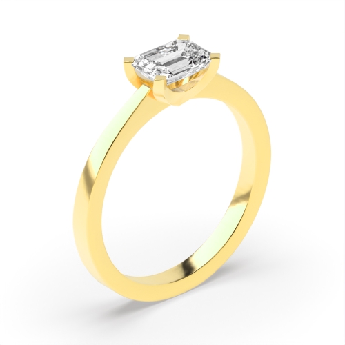 4 Prong Emerald Yellow Gold Vertical set Engagement Rings