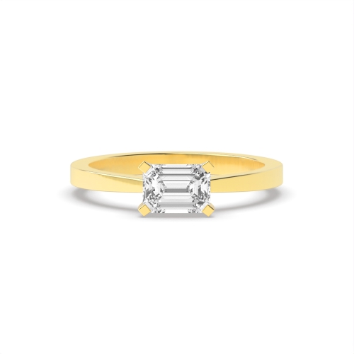 4 Prong Emerald Yellow Gold Vertical set Engagement Rings