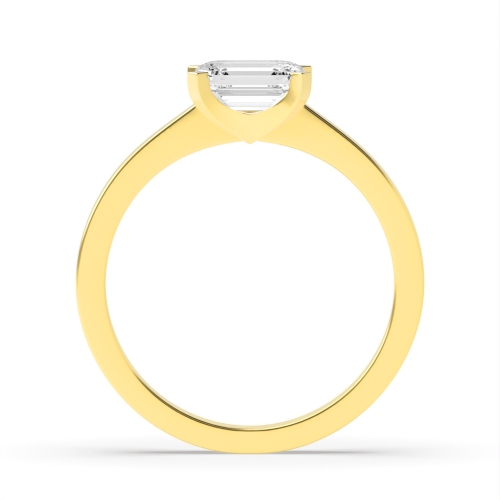4 Prong Emerald Yellow Gold Vertical set Engagement Rings