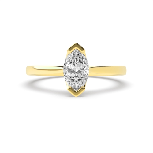 4 Prong Marquise Yellow Gold Unusual set Engagement Rings