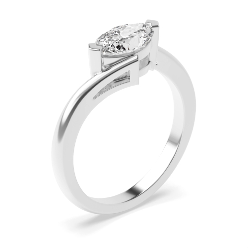 4 Prong Marquise Twist Shank Vertical Set Solitaire Engagement Ring