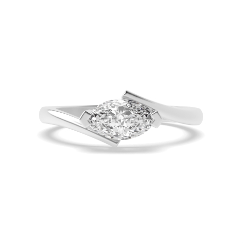 4 Prong Marquise Twist Shank Vertical Set Solitaire Engagement Ring