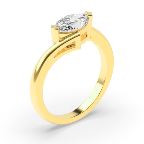 4 Prong Marquise Yellow Gold Twist shank vertical set Engagement Rings