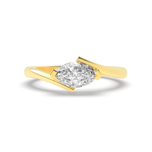 4 Prong Marquise Yellow Gold Twist shank vertical set Engagement Rings