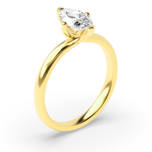 4 Prong Marquise Yellow Gold Twist head v claws Engagement Rings