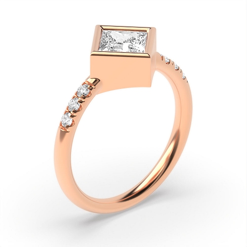 Bezel Setting Princess Rose Gold Engagement Rings