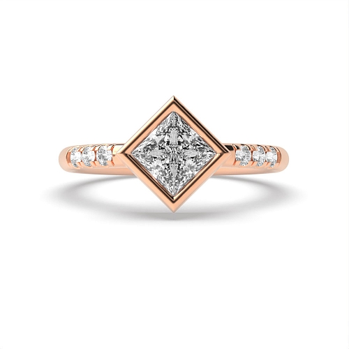 Bezel Setting Princess Rose Gold Engagement Rings