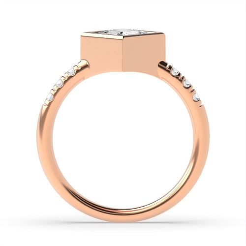 Bezel Setting Princess Rose Gold Engagement Rings