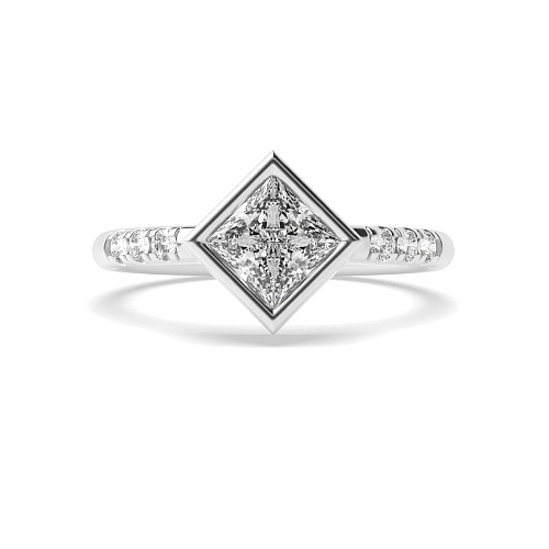 Bezel Setting Princess Side Stone Engagement Rings