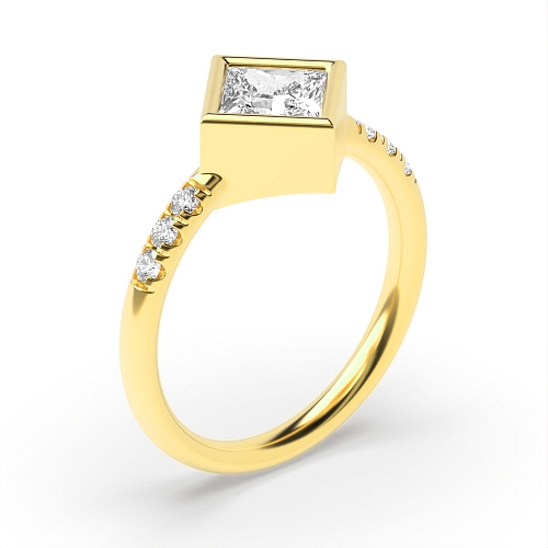 Bezel Setting Princess Yellow Gold Engagement Rings