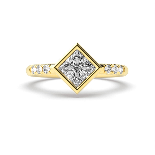 Bezel Setting Princess Yellow Gold Engagement Rings