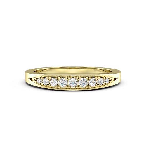 Pave Setting Round Yellow Gold Unique Band Diamond Rings