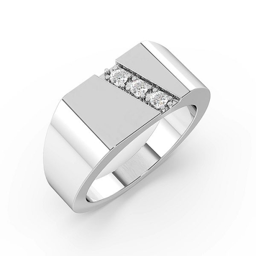 Pave Setting Round Men?s Three Stone Diamond Ring