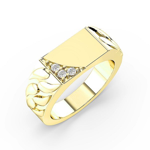 Pave Setting Round Yellow Gold Corner Diamond Rings