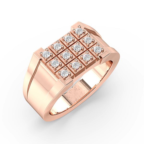 Pave Setting Round Rose Gold Three row Unique Men's Wedding Bands Diamond Rings