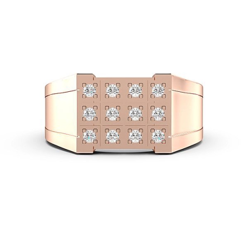 Pave Setting Round Rose Gold Three row Unique Men's Wedding Bands Diamond Rings