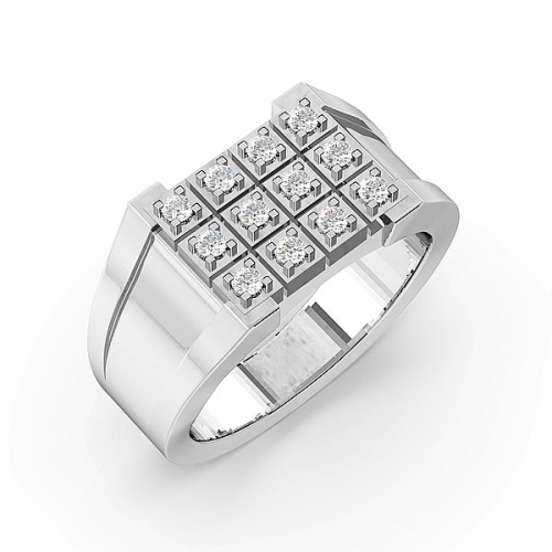 Pave Setting Round Three Row Cluster Diamond Ring