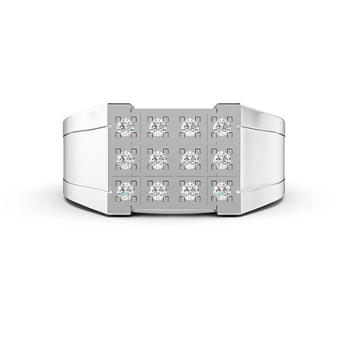 Pave Setting Round Three Row Cluster Diamond Ring