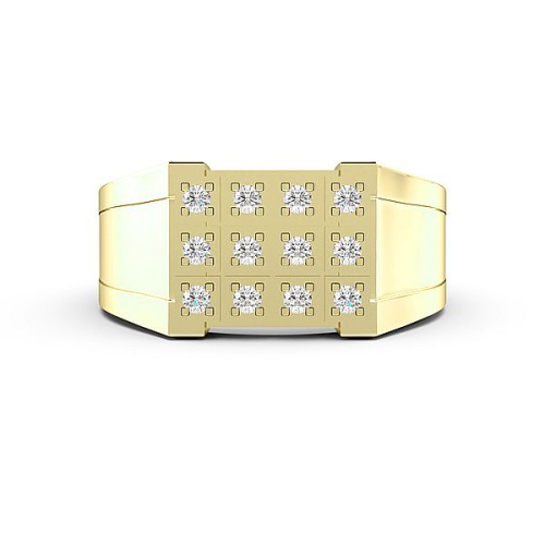 Pave Setting Round Yellow Gold Three row Diamond Rings